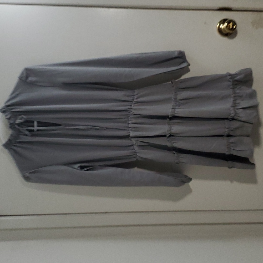 Summer chiffon mini ruffle dress long sleeves gray small